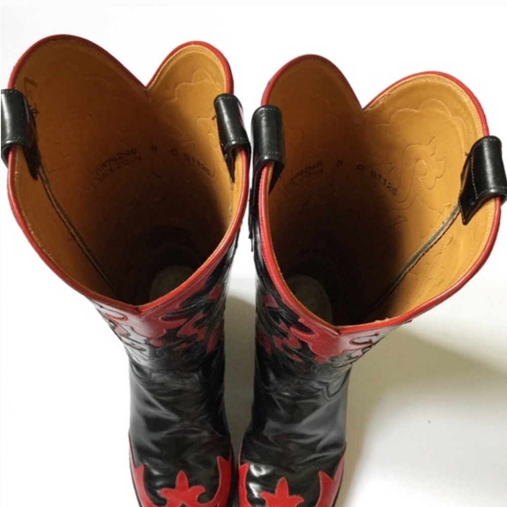 Glossy Black and Red Lucchese boots - Picture 4 of 6